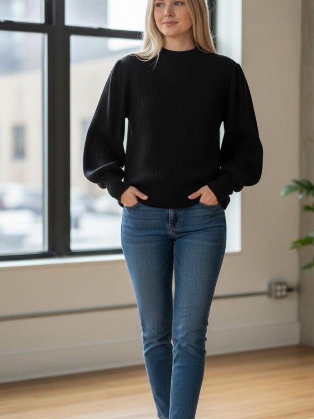 Banana Republic Black Balloon-Sleeve Sweater